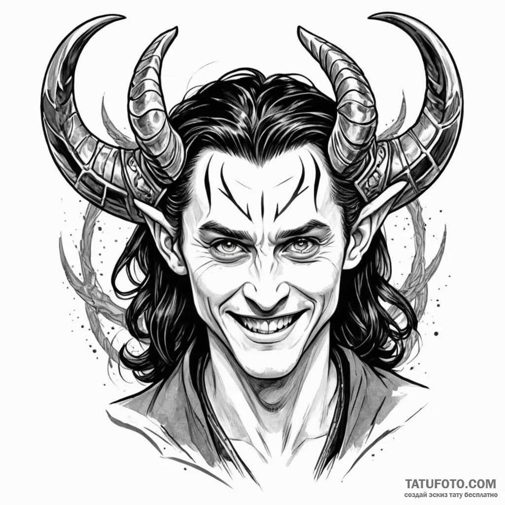 A graphic novel style portrait of loki, the n... - эскиз тату (№1750505032_1, 21.06.2025 11:23) — Tatufoto.com