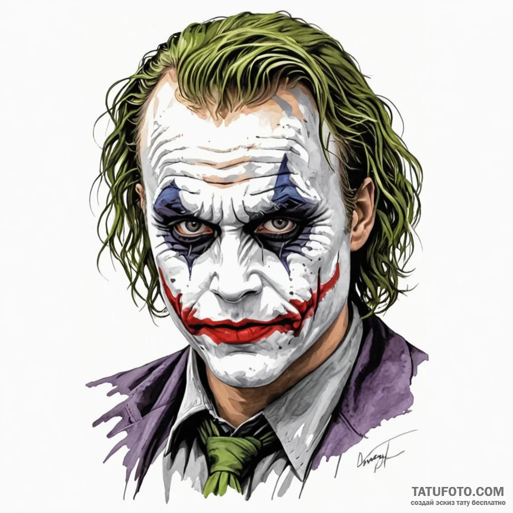 A sketch of the joker from the dark knight, h... - эскиз тату (№1750509875_1, 21.06.2025 12:44) — Tatufoto.com