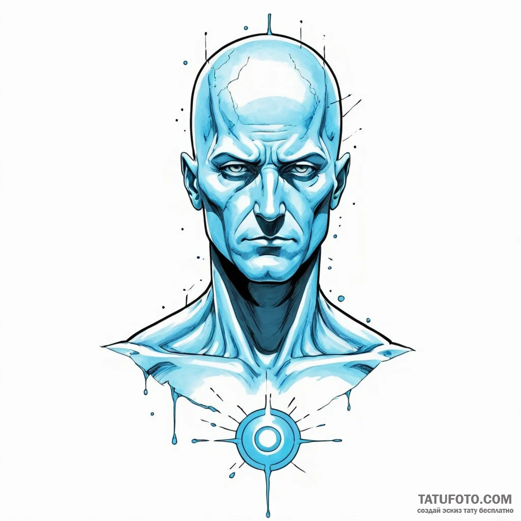 A graphic novel style portrait of dr. manhatt... - эскиз тату (№1750510026_0, 21.06.2025 12:47) — Tatufoto.com