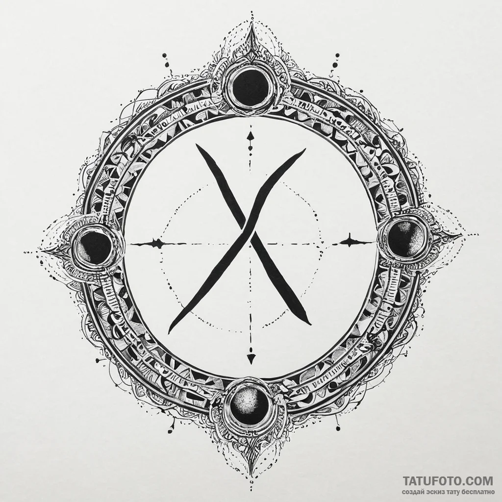 Twilight rune beneath celestial gate, ink ill... - эскиз тату (№1750525077_0, 21.06.2025 16:57) — Tatufoto.com