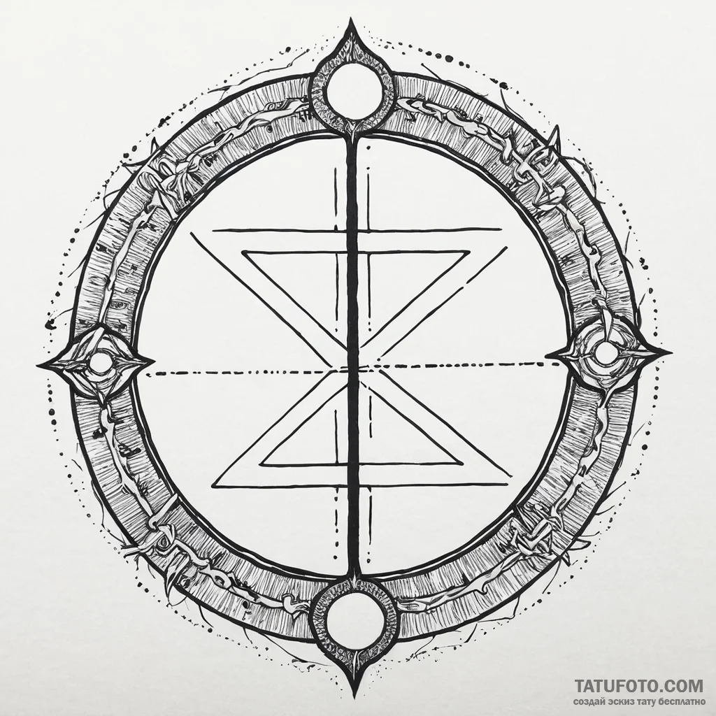 Twilight rune beneath celestial gate, ink ill... - эскиз тату (№1750525077_1, 21.06.2025 16:57) — Tatufoto.com