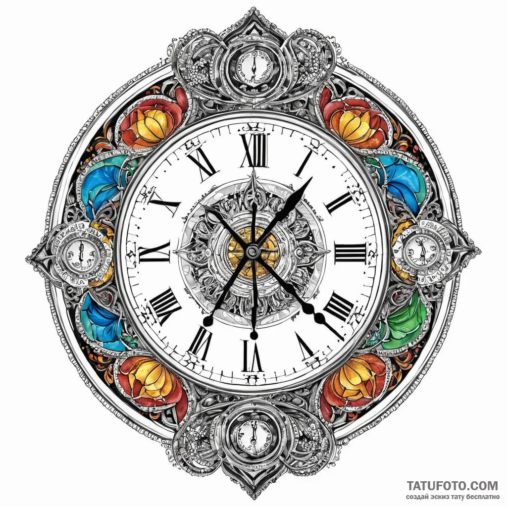 A detailed broken clock showing a specific ti... - эскиз тату (№1750525254_1, 21.06.2025 17:00) — Tatufoto.com