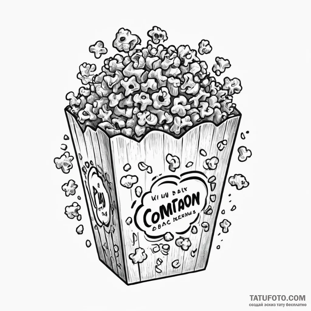 A detailed bag of popcorn kernels, raw,, tatt... - эскиз тату (№1750526319_1, 21.06.2025 17:18) — Tatufoto.com
