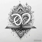 Open book with floating glyphs, artistic tatt… — эскиз тату (№1750527077_1, 21.06.2025 17:31) — Tatufoto.com