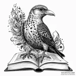 A whimsical bird perched on a book, knowledge… — эскиз тату (№1750527318_1, 21.06.2025 17:35) — Tatufoto.com