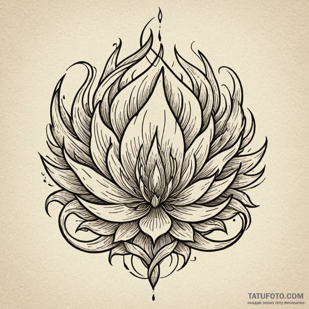 Flaming seed blooming from relic, concept art... - эскиз тату (№1750527986_0, 21.06.2025 17:46) — Tatufoto.com
