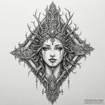 Temple relic crowned in roots, artistic tatto… — эскиз тату (№1750528894_0, 21.06.2025 18:01) — Tatufoto.com