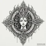 Temple relic crowned in roots, artistic tatto… — эскиз тату (№1750528894_1, 21.06.2025 18:01) — Tatufoto.com