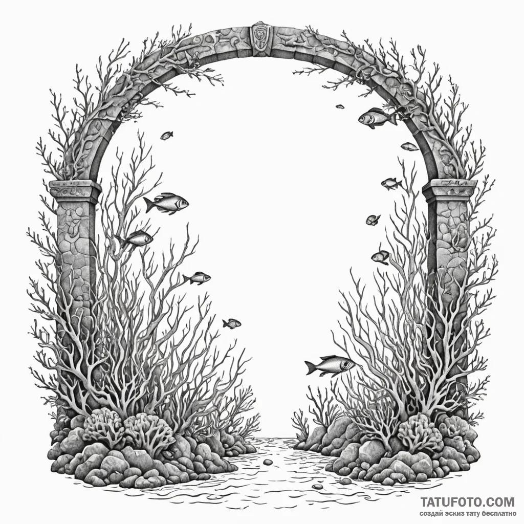 An underwater archway leading to a vibrant co... - эскиз тату (№1750529065_1, 21.06.2025 18:04) — Tatufoto.com