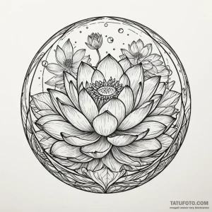 Lotus trapped in glass sphere, artistic tatto... - эскиз тату (№1750529757_0, 21.06.2025 18:15) — Tatufoto.com