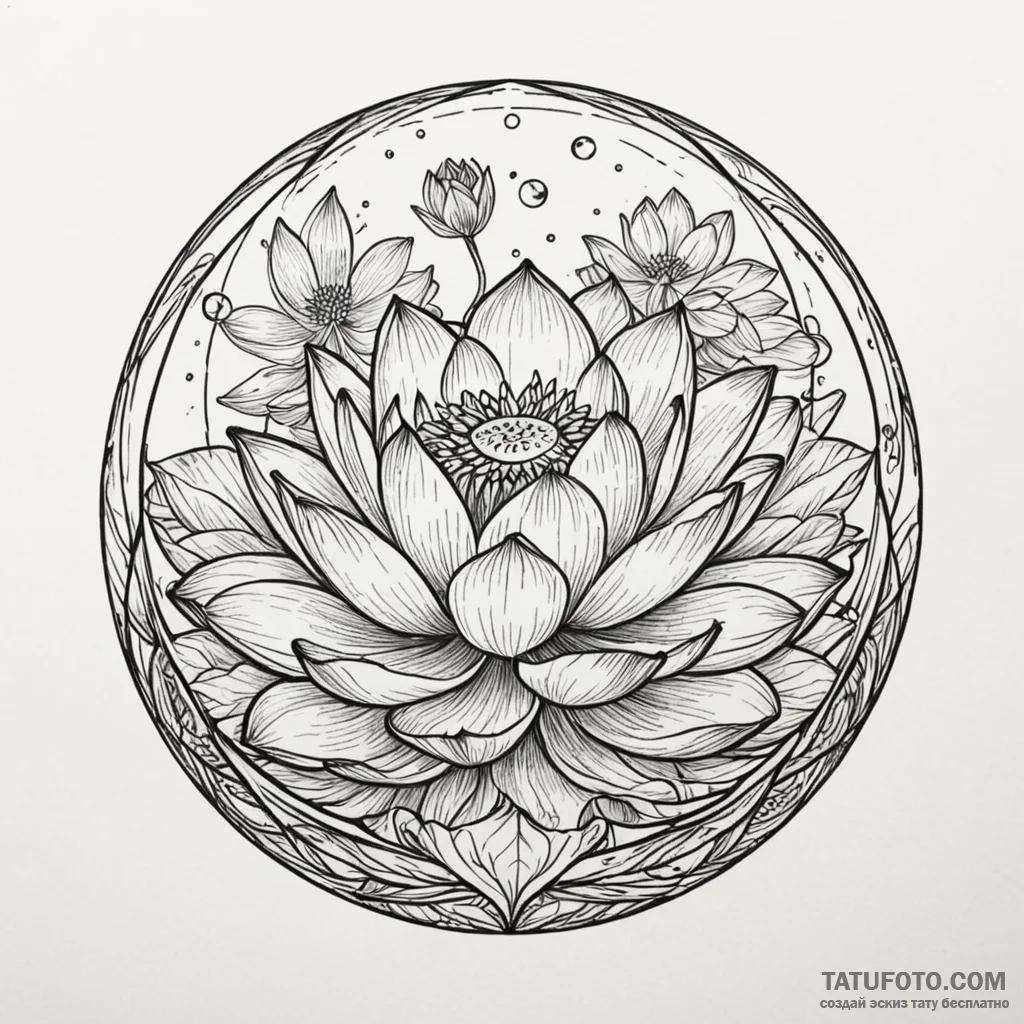 Lotus trapped in glass sphere, artistic tatto... - эскиз тату (№1750529757_0, 21.06.2025 18:15) — Tatufoto.com