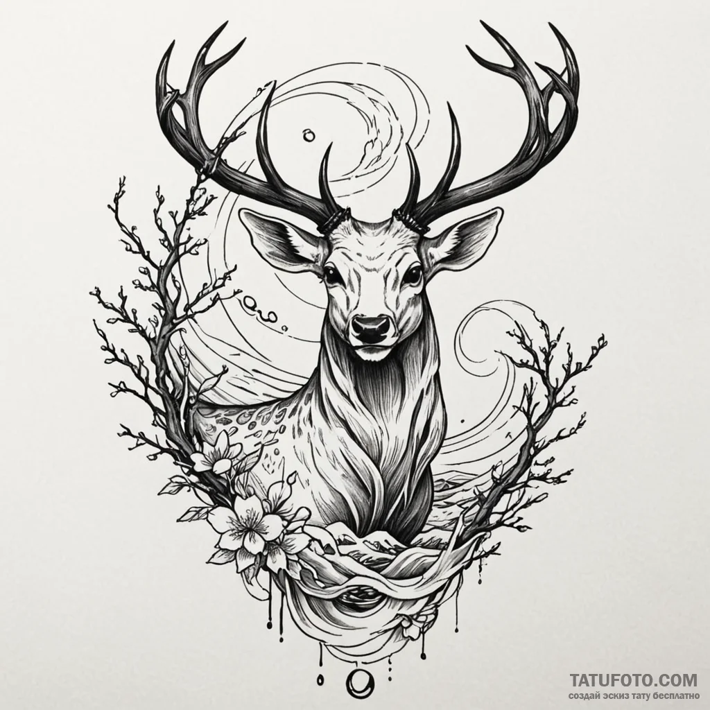 Arcane deer with branches for antlers, concep... - эскиз тату (№1750529841_0, 21.06.2025 18:17) — Tatufoto.com