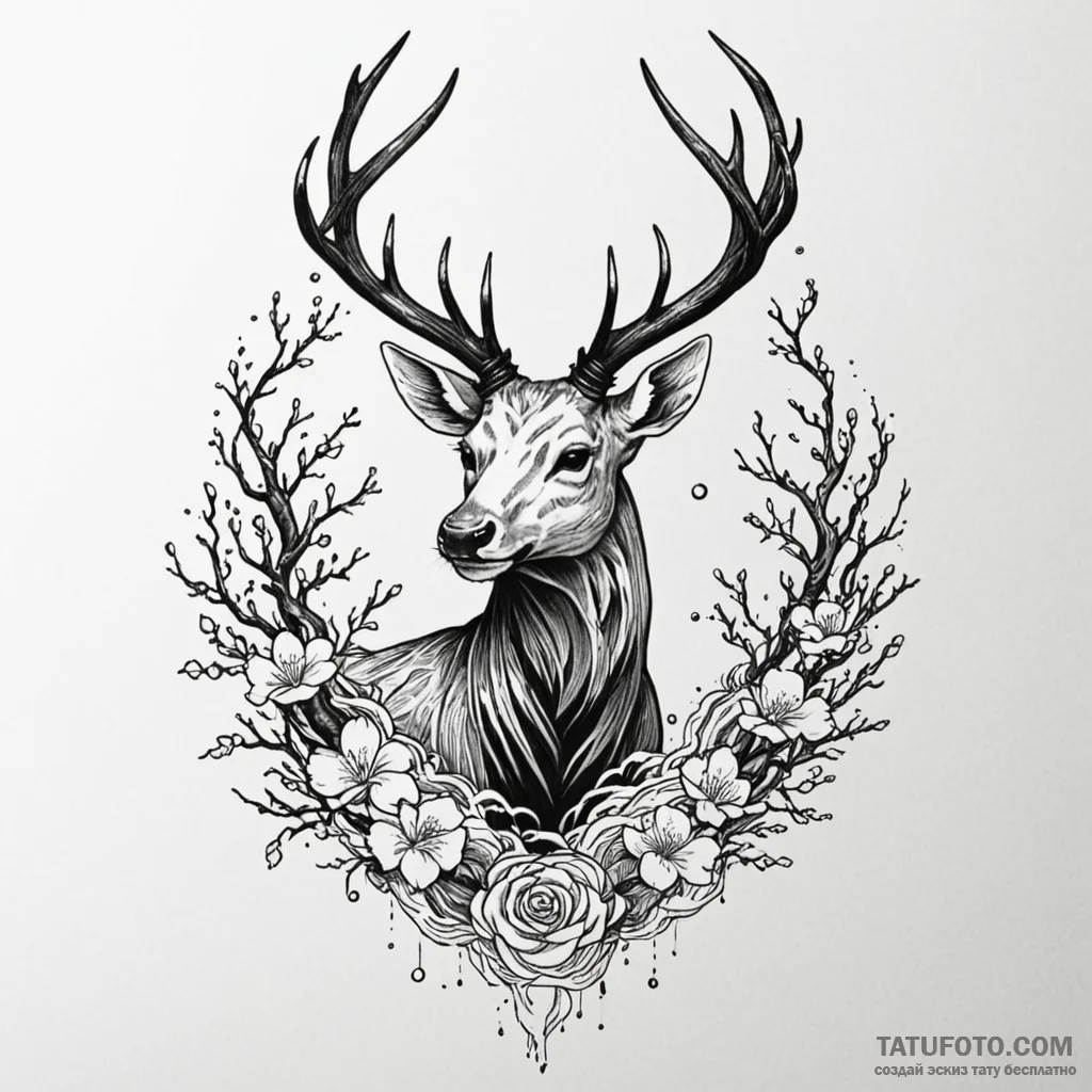Arcane deer with branches for antlers, concep... - эскиз тату (№1750529841_1, 21.06.2025 18:17) — Tatufoto.com