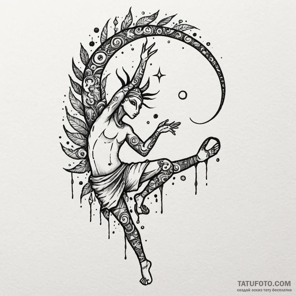 Kokopelli dancing on a moonbeam, tattoo drawi... - эскиз тату (№1750529925_1, 21.06.2025 18:18) — Tatufoto.com