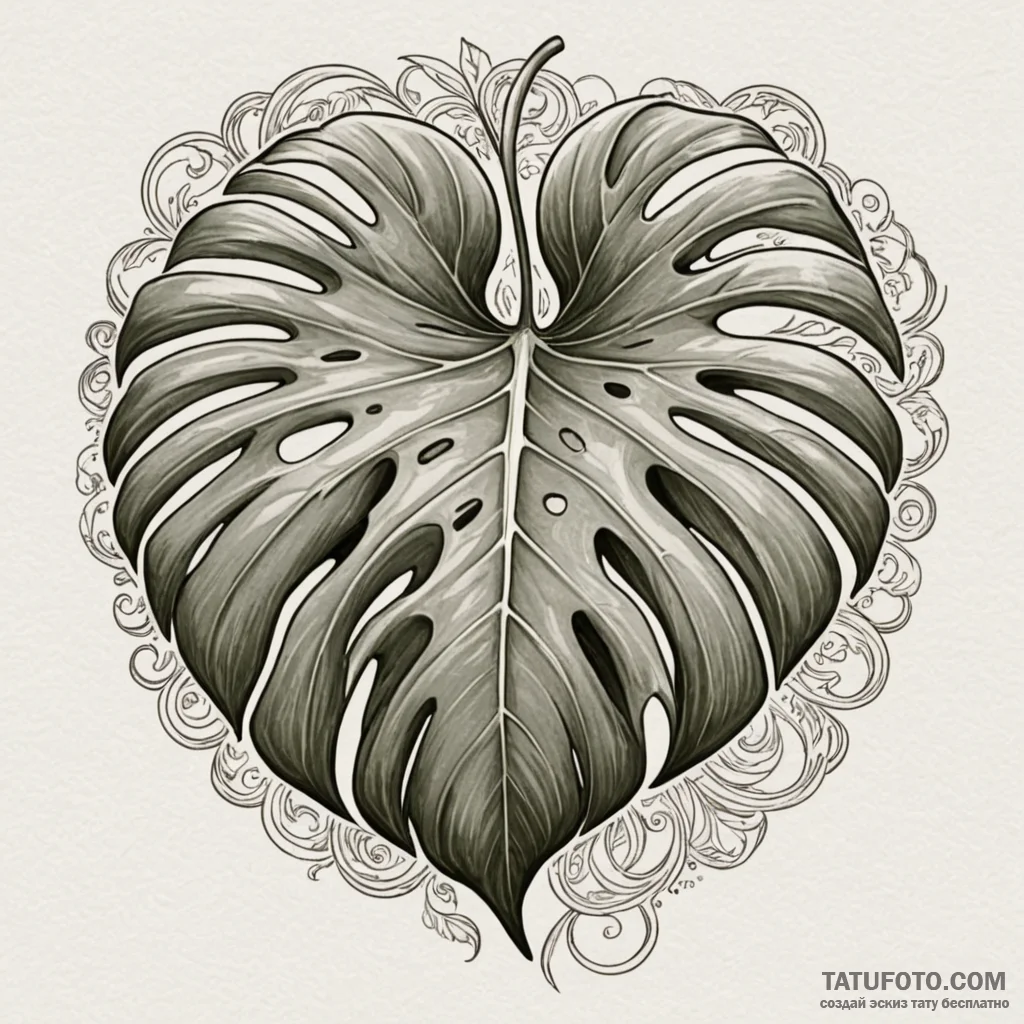 A monstera leaf, concept art for tattoo, sepi... - эскиз тату (№1750531762_1, 21.06.2025 18:49) — Tatufoto.com