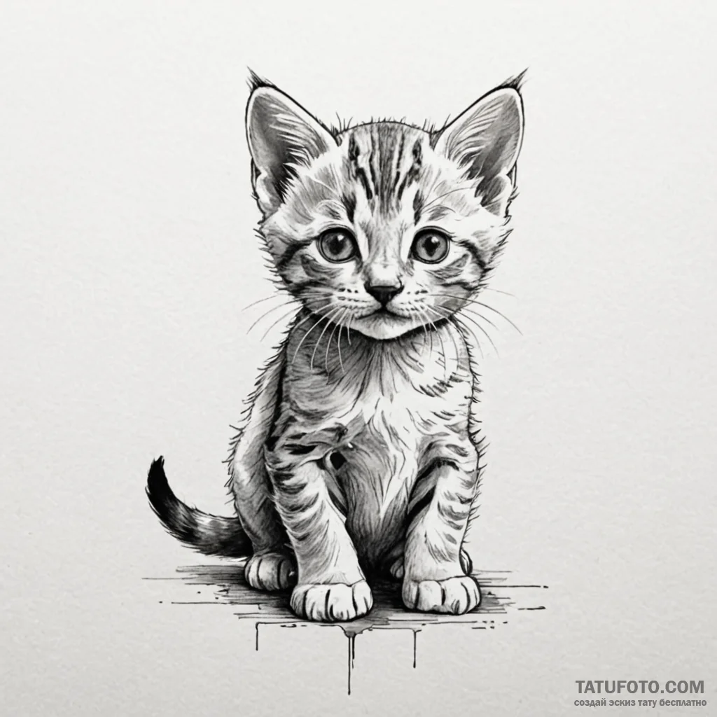 Kitten, ink illustration for tattoo, on a cle... - эскиз тату (№1750534208_0, 21.06.2025 19:30) — Tatufoto.com