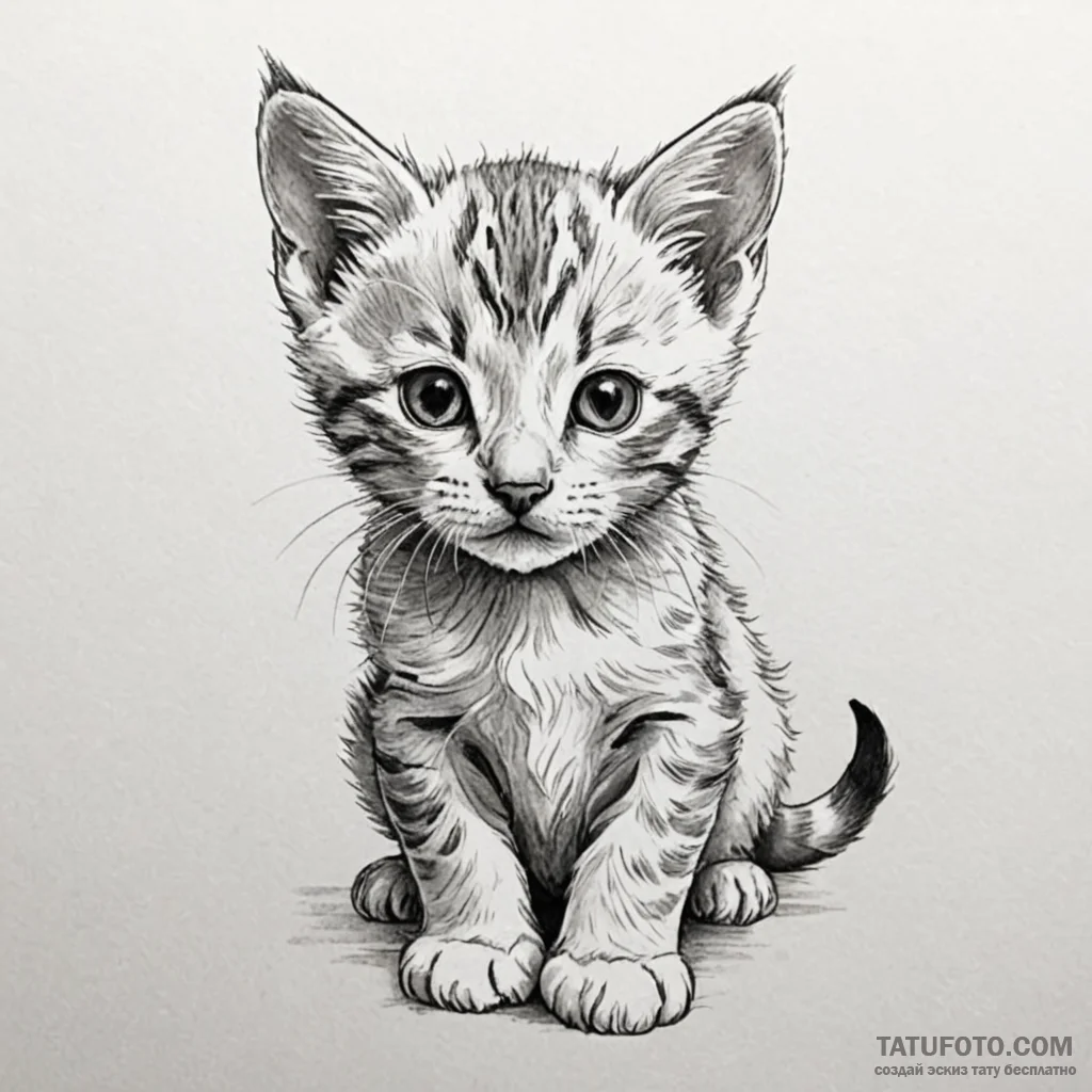 Kitten, ink illustration for tattoo, on a cle... - эскиз тату (№1750534208_1, 21.06.2025 19:30) — Tatufoto.com