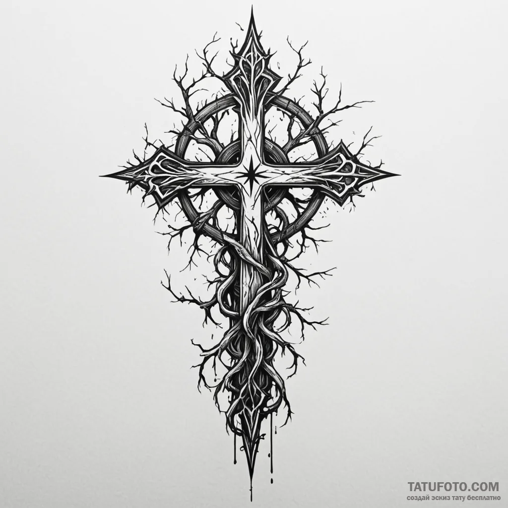 Undying roots binding shattered relic, concep... - эскиз тату (№1750534296_0, 21.06.2025 19:31) — Tatufoto.com