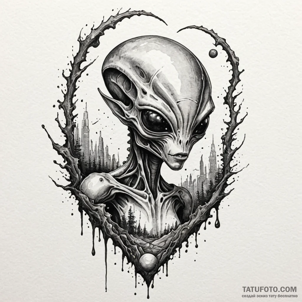 Alien landscape, artistic tattoo sketch, uniq... - эскиз тату (№1750534470_0, 21.06.2025 19:34) — Tatufoto.com