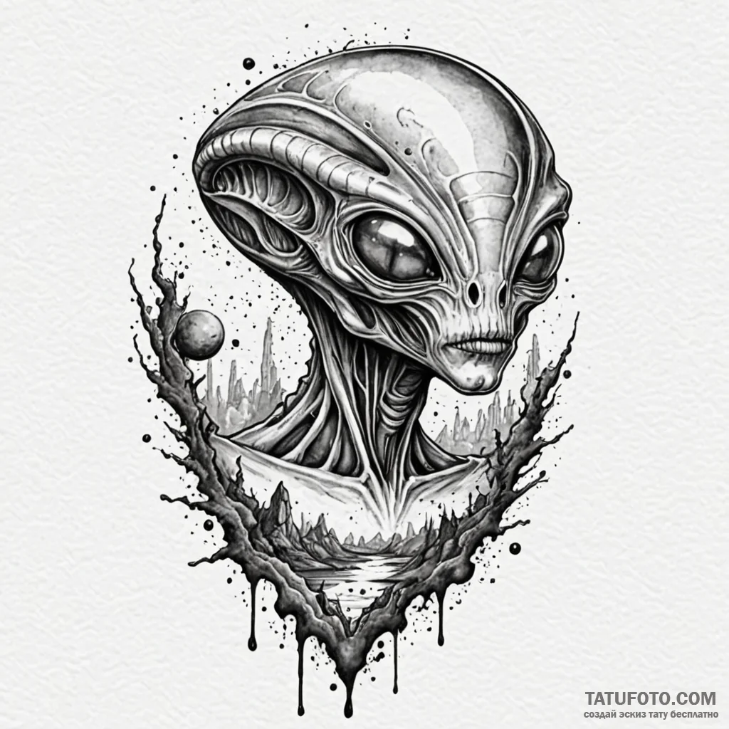 Alien landscape, artistic tattoo sketch, uniq... - эскиз тату (№1750534470_1, 21.06.2025 19:34) — Tatufoto.com