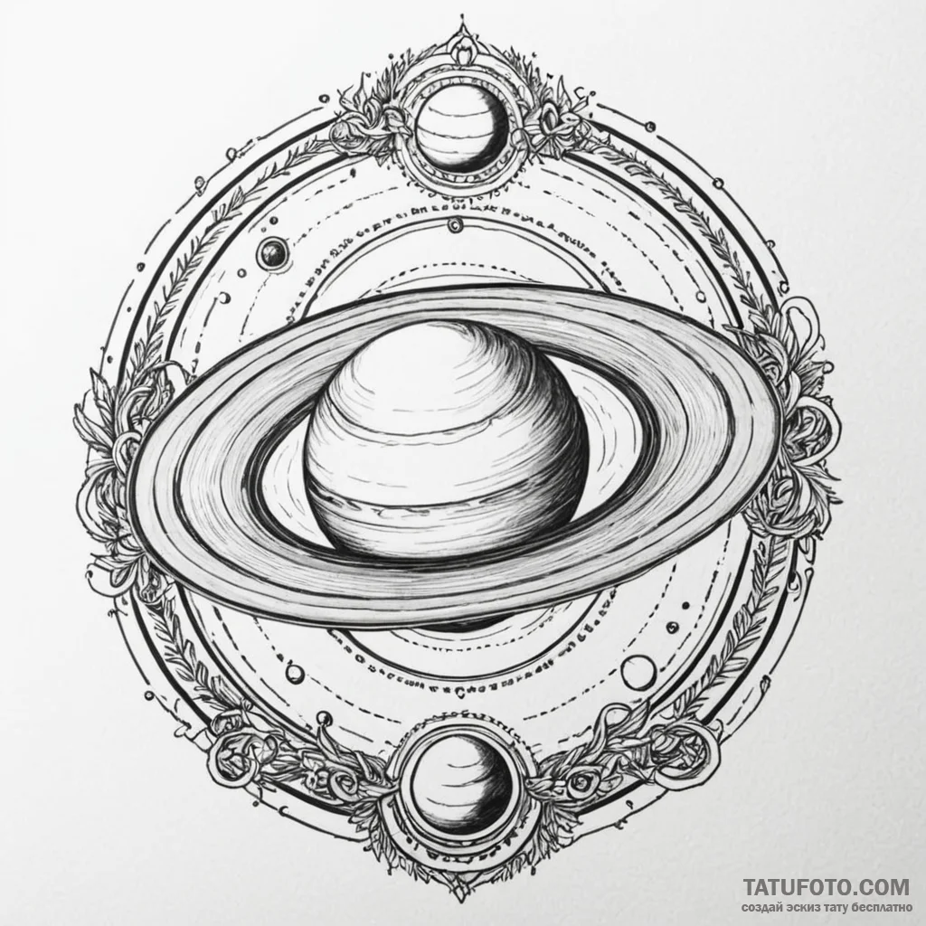 Saturn with its rings made of orbiting bones,... - эскиз тату (№1750535250_0, 21.06.2025 19:47) — Tatufoto.com