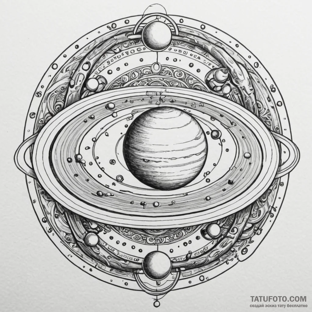 Saturn with its rings made of orbiting bones,... - эскиз тату (№1750535250_1, 21.06.2025 19:47) — Tatufoto.com