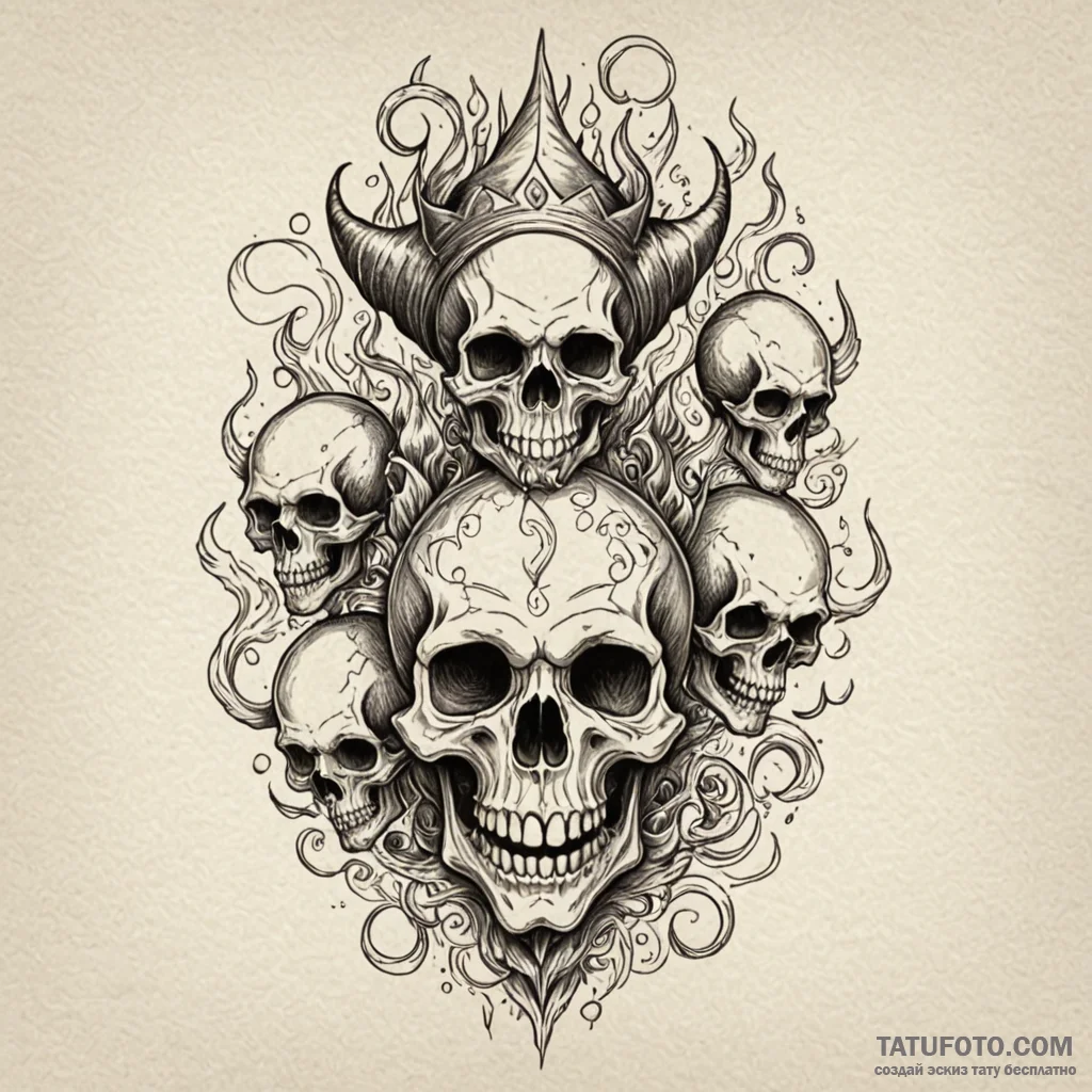 Jester juggling flaming skulls, artistic tatt... - эскиз тату (№1750536020_1, 21.06.2025 20:00) — Tatufoto.com