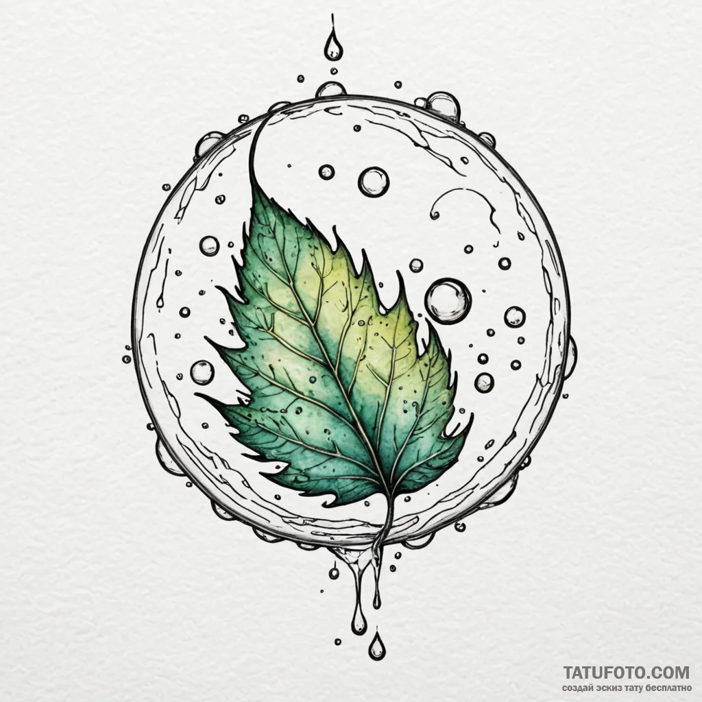 A whimsical bubble on a leaf, dewdrop,, conce... - эскиз тату (№1750537801_0, 21.06.2025 20:30) — Tatufoto.com