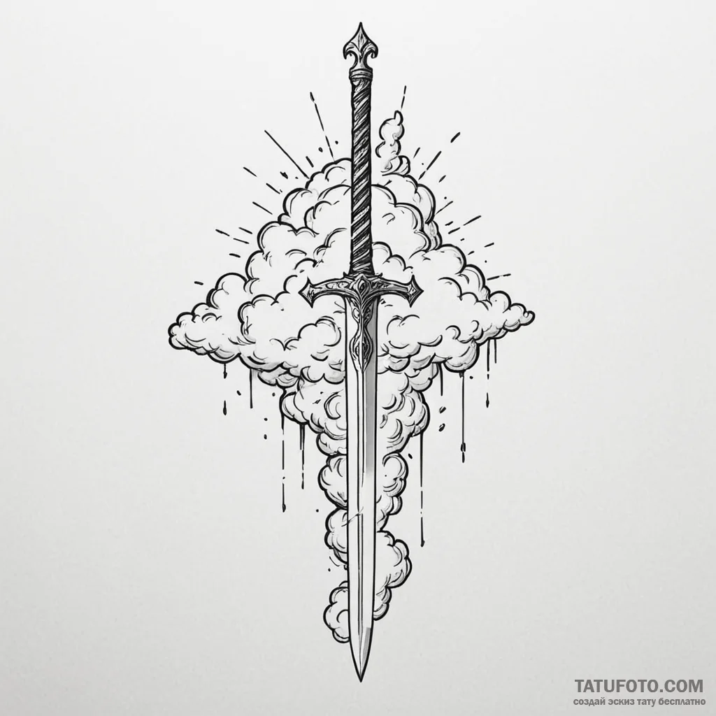 A sword piercing a cloud - эскиз тату (№1750537972_0, 21.06.2025 20:32) — Tatufoto.com