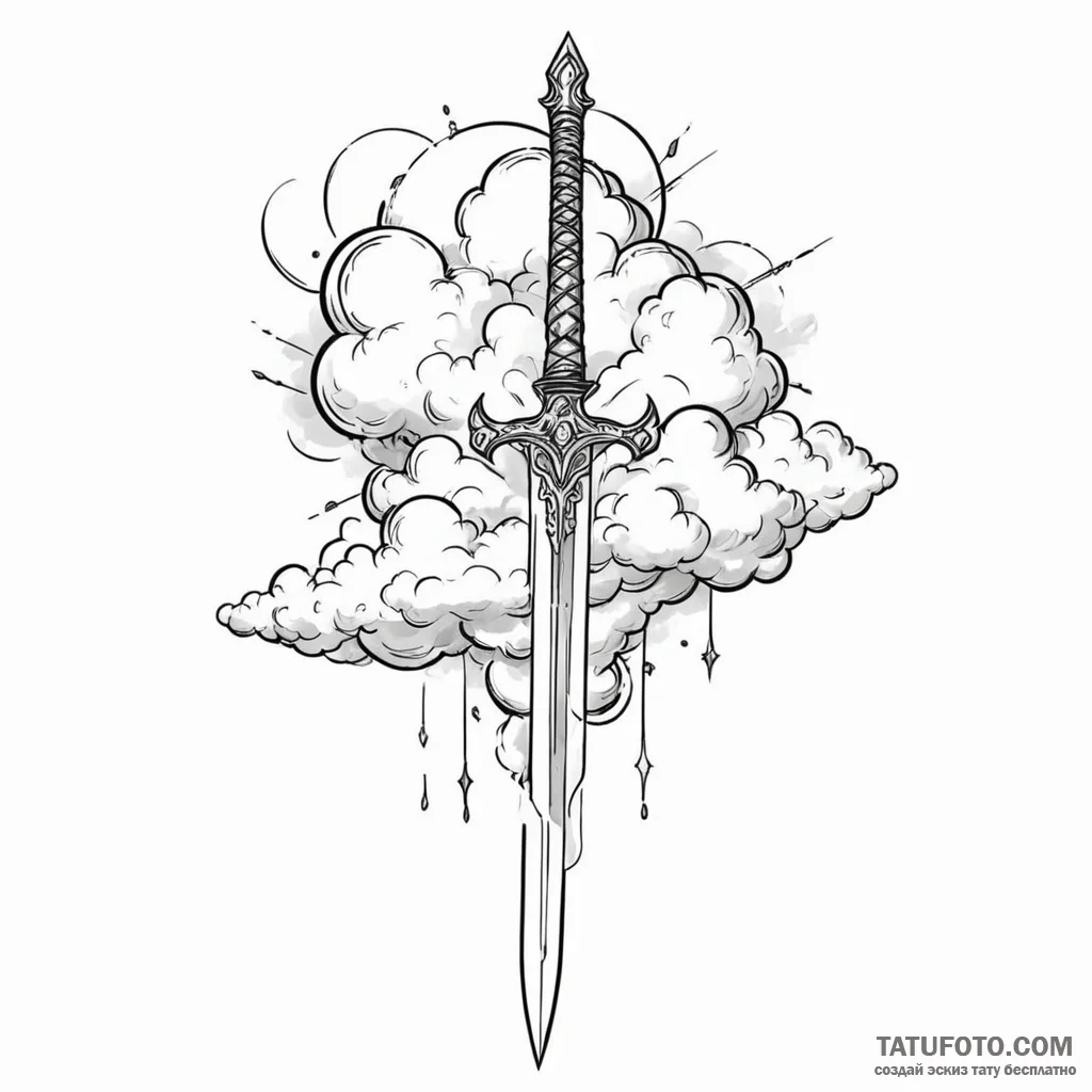 A sword piercing a cloud - эскиз тату (№1750537972_1, 21.06.2025 20:32) — Tatufoto.com