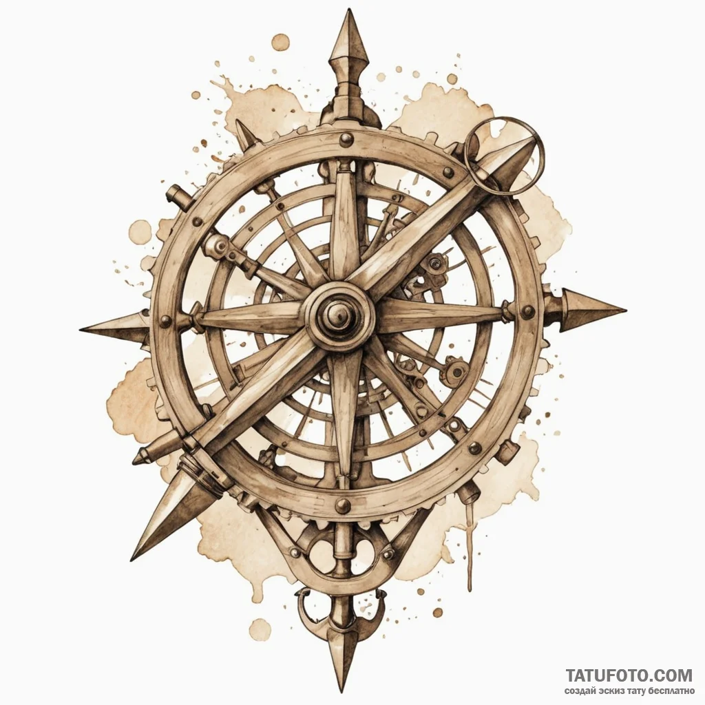 Sextant, concept art for tattoo, minimalist a... - эскиз тату (№1750538740_1, 21.06.2025 20:45) — Tatufoto.com
