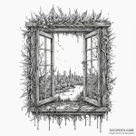 A detailed broken window with view, poignant,… — эскиз тату (№1750538826_0, 21.06.2025 20:47) — Tatufoto.com