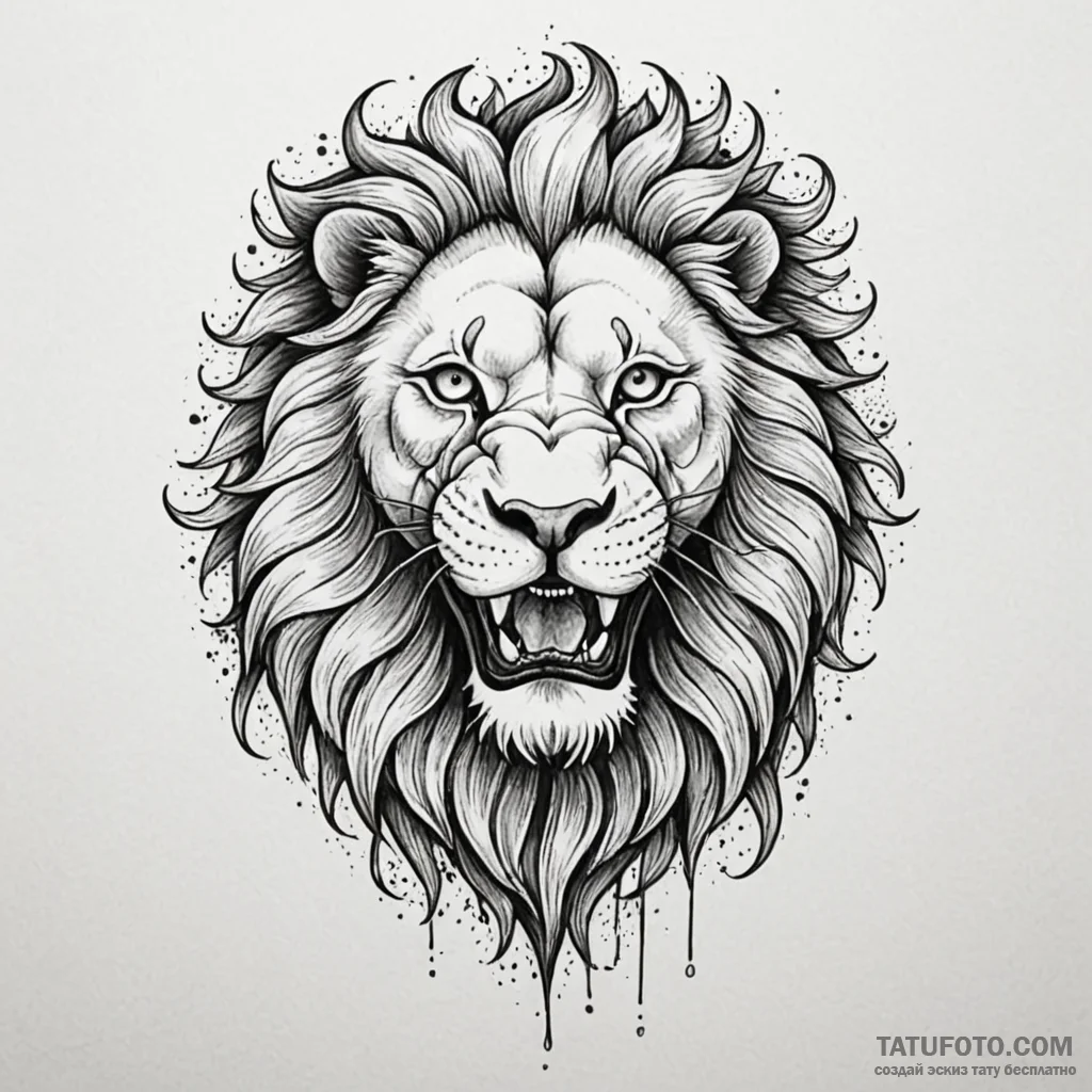 Ashen lion roaring through fog, tattoo drawin... - эскиз тату (№1750538910_0, 21.06.2025 20:48) — Tatufoto.com