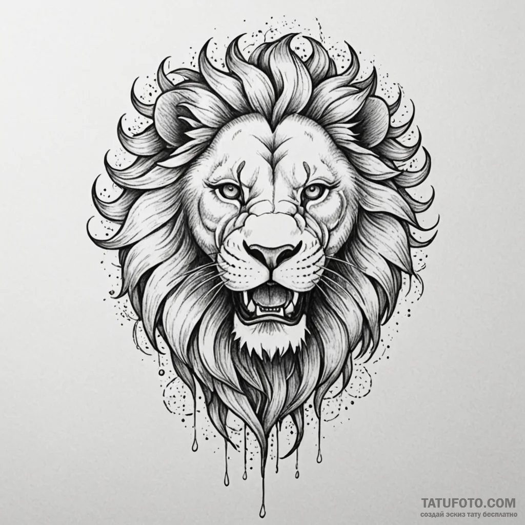 Ashen lion roaring through fog, tattoo drawin... - эскиз тату (№1750538910_1, 21.06.2025 20:48) — Tatufoto.com