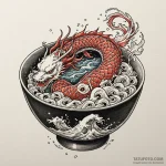 Ramen bowl with noodles of wire and a broth o… — эскиз тату (№1750539852_0, 21.06.2025 21:04) — Tatufoto.com