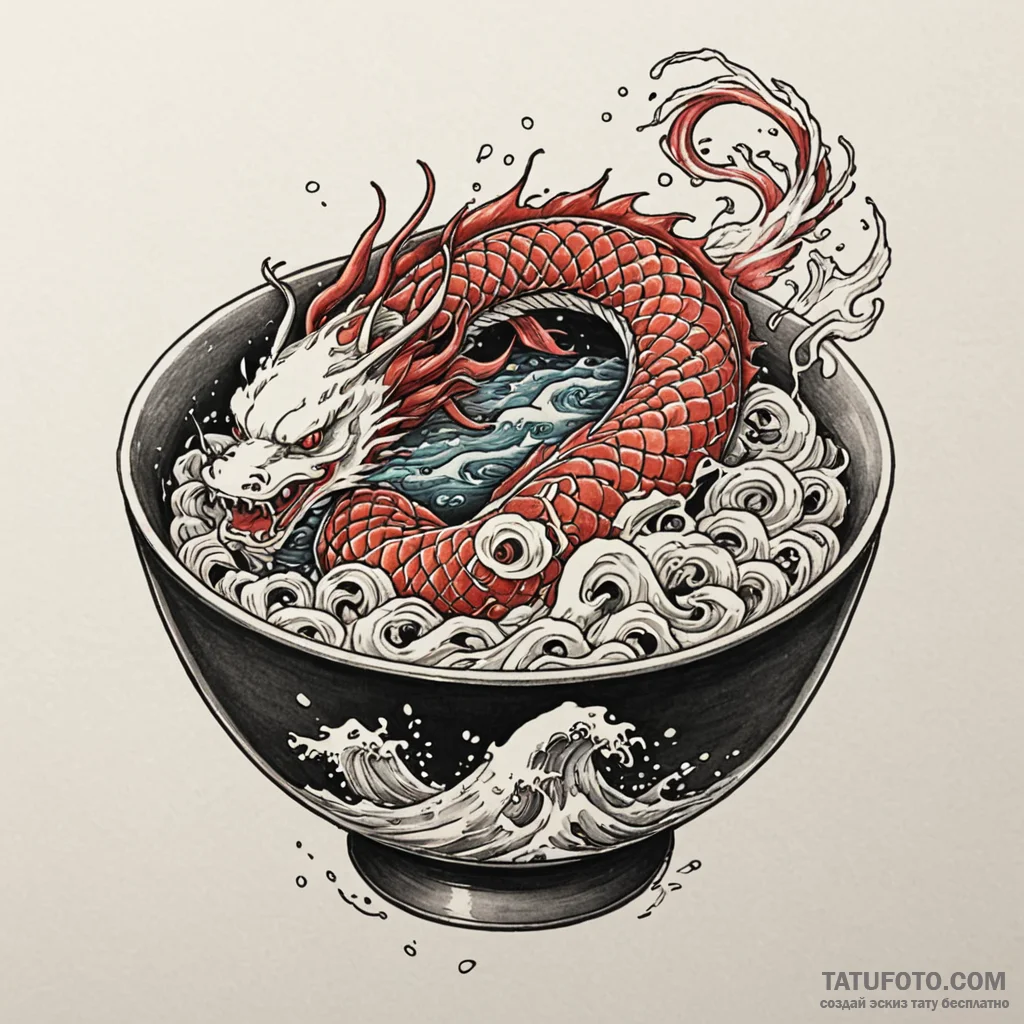 Ramen bowl with noodles of wire and a broth o... - эскиз тату (№1750539852_0, 21.06.2025 21:04) — Tatufoto.com