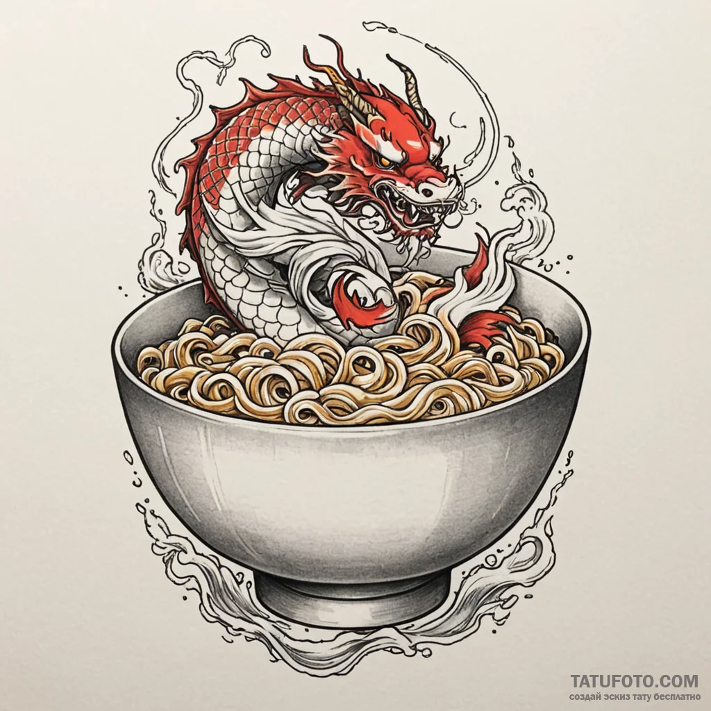 Ramen bowl with noodles of wire and a broth o... - эскиз тату (№1750539852_1, 21.06.2025 21:04) — Tatufoto.com