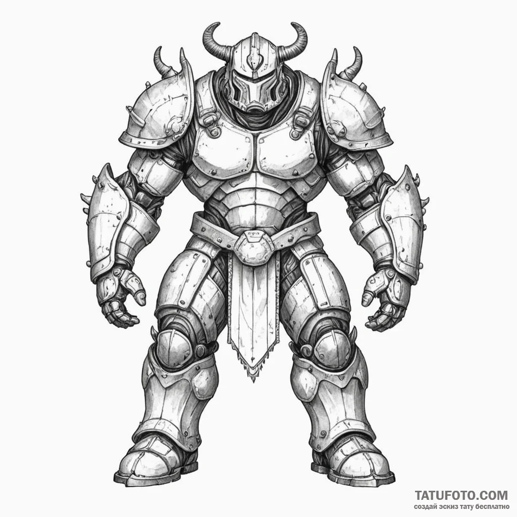 Juggernaut in massive, unstoppable armor, ink... - эскиз тату (№1750541566_1, 21.06.2025 21:32) — Tatufoto.com