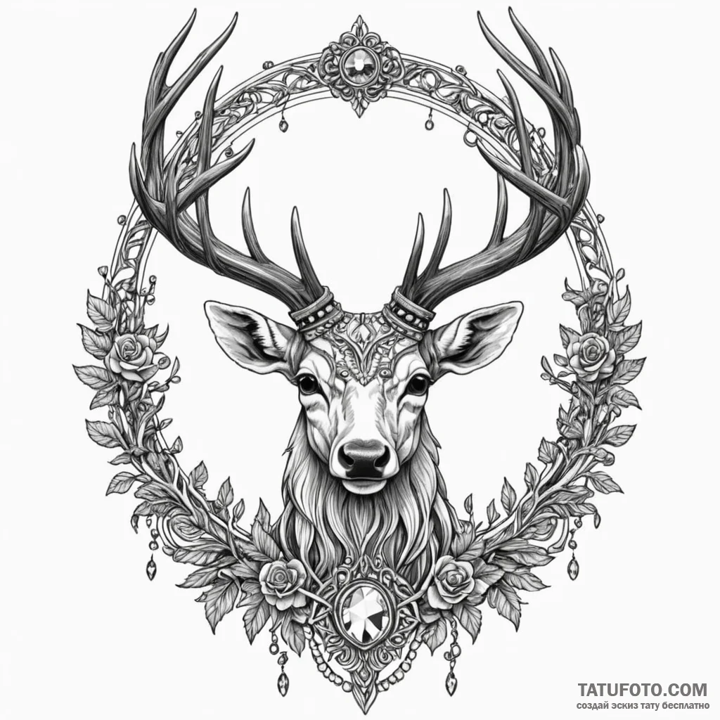 Bone stag crowned with crystals, concept art... - эскиз тату (№1750541652_0, 21.06.2025 21:34) — Tatufoto.com