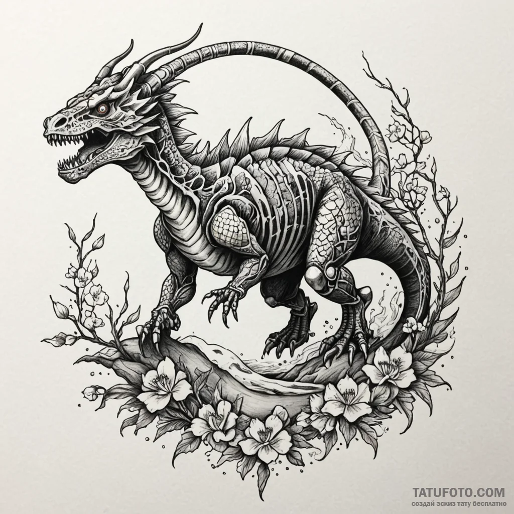 Paleontologist uncovering a robotic dinosaur... - эскиз тату (№1750542249_0, 21.06.2025 21:44) — Tatufoto.com