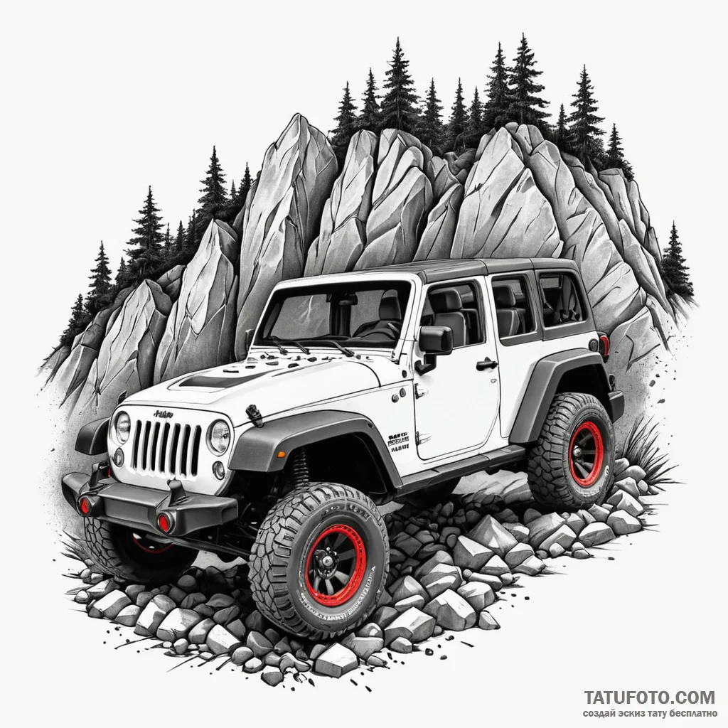 Jeep wrangler, modified for off-road, climbin... - эскиз тату (№1750542425_0, 21.06.2025 21:47) — Tatufoto.com