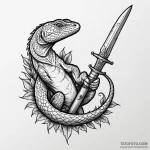 Lizard tail coiled around dagger, ink illustr… — эскиз тату (№1750542509_0, 21.06.2025 21:48) — Tatufoto.com