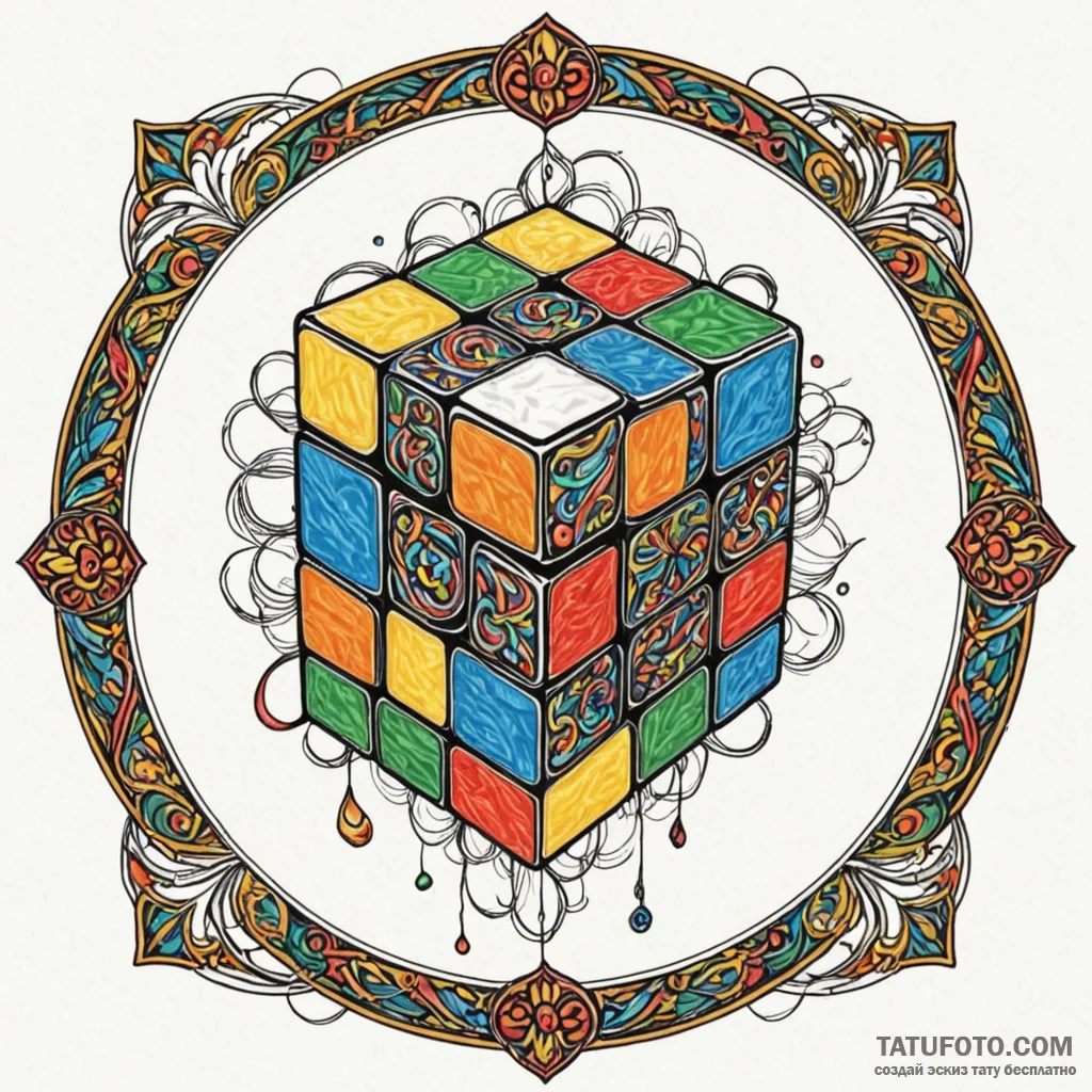 Rubik's cube, solved or scrambled, tattoo fla... - эскиз тату (№1750544374_0, 21.06.2025 22:19) — Tatufoto.com