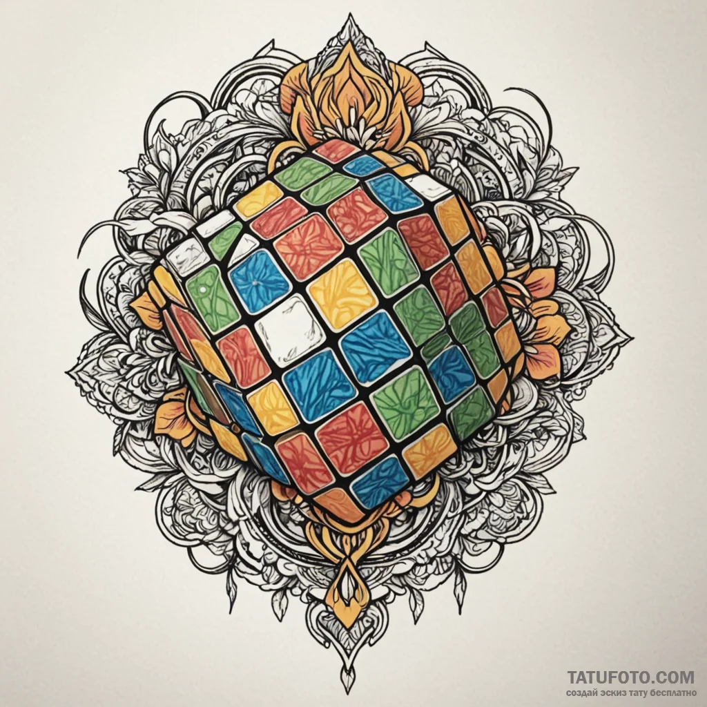 Rubik's cube, solved or scrambled, tattoo fla... - эскиз тату (№1750544374_1, 21.06.2025 22:19) — Tatufoto.com