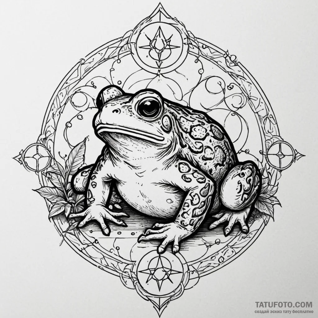 Toad with alchemical symbols on its back, art... - эскиз тату (№1750545141_1, 21.06.2025 22:32) — Tatufoto.com
