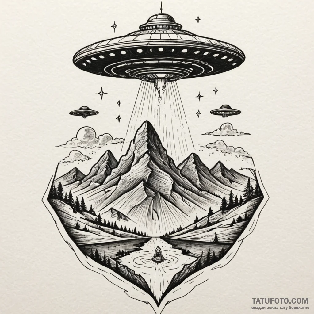Ziggurat from ancient mesopotamia, with a ufo... - эскиз тату (№1750547558_1, 21.06.2025 23:12) — Tatufoto.com