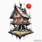 Baba yaga’s hut on chicken legs, ink illustra… — эскиз тату (№1750547727_0, 21.06.2025 23:15) — Tatufoto.com