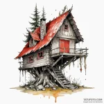 Baba yaga’s hut on chicken legs, ink illustra… — эскиз тату (№1750547727_1, 21.06.2025 23:15) — Tatufoto.com