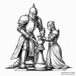 Chess piece (e.g., a knight defeating a pawn) — эскиз тату (№1750547812_0, 21.06.2025 23:16) — Tatufoto.com