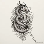 Katana blade unsheathed, with a dragon reflec… — эскиз тату (№1750547893_0, 21.06.2025 23:18) — Tatufoto.com
